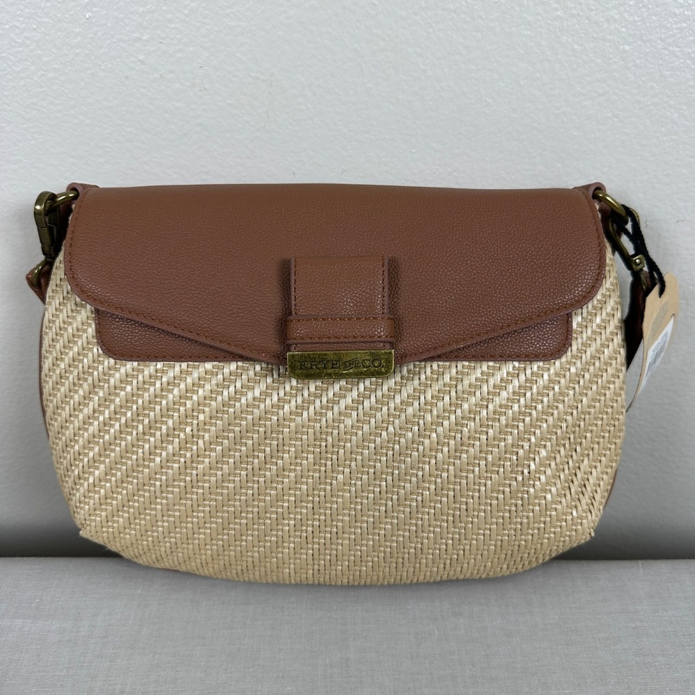 Frye and Co. Bryce Crossbody Bag Natural Cognac Woven Straw Boho